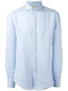 Brunello Cucinelli Plain Shirt, Men's, Size: Large, Blue, Linen/flax