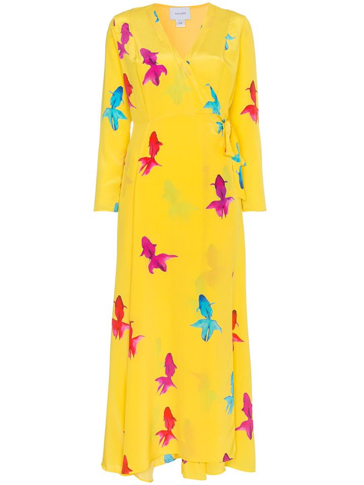 We Are Leone Silk Koi Fish Print Maxi Dress - Yellow & Orange