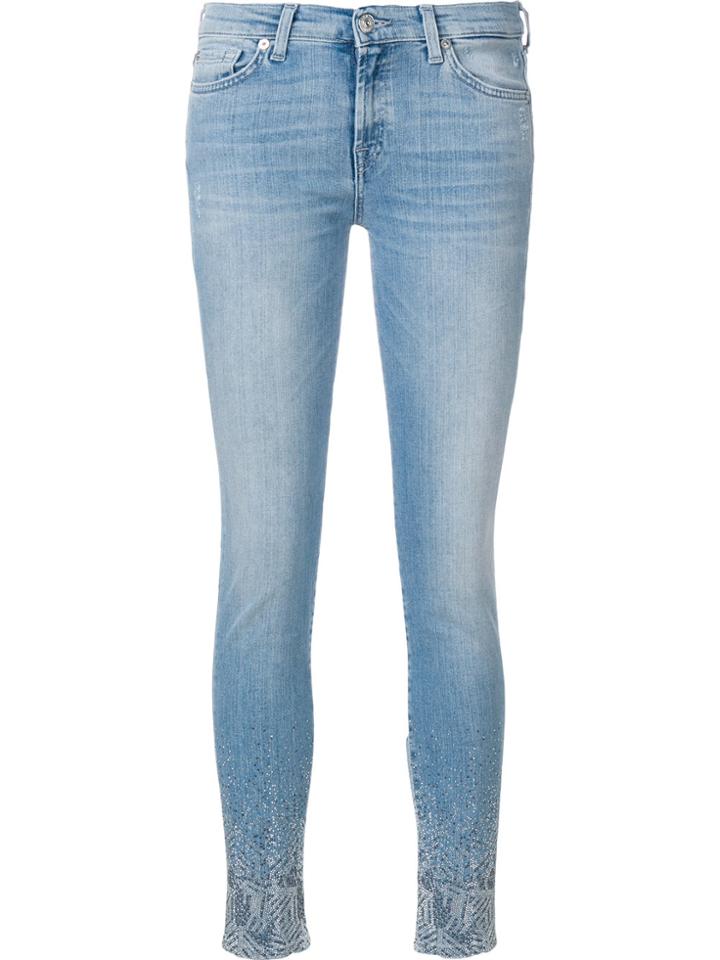 7 For All Mankind Embellished Hem Cropped Skinny Jeans - Blue