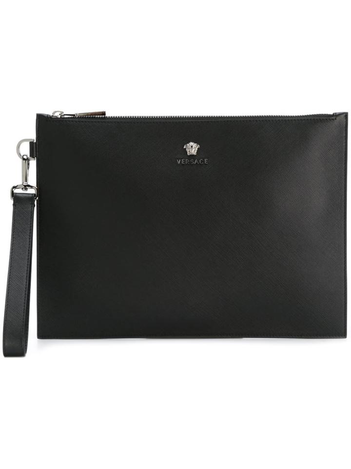 Versace Medusa Logo Clutch Bag, Men's, Black, Leather