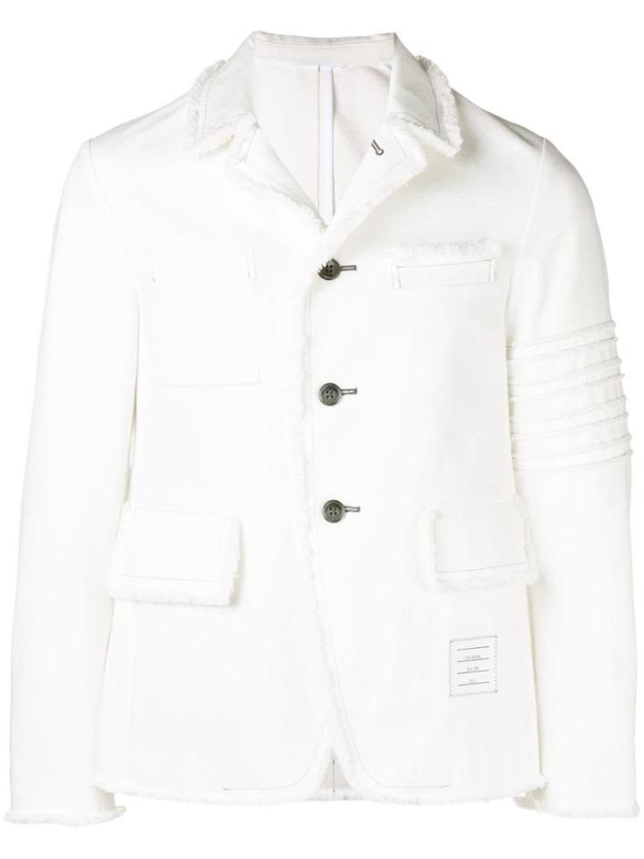 Thom Browne 4-bar Washed Denim Cutaway Jacket - White