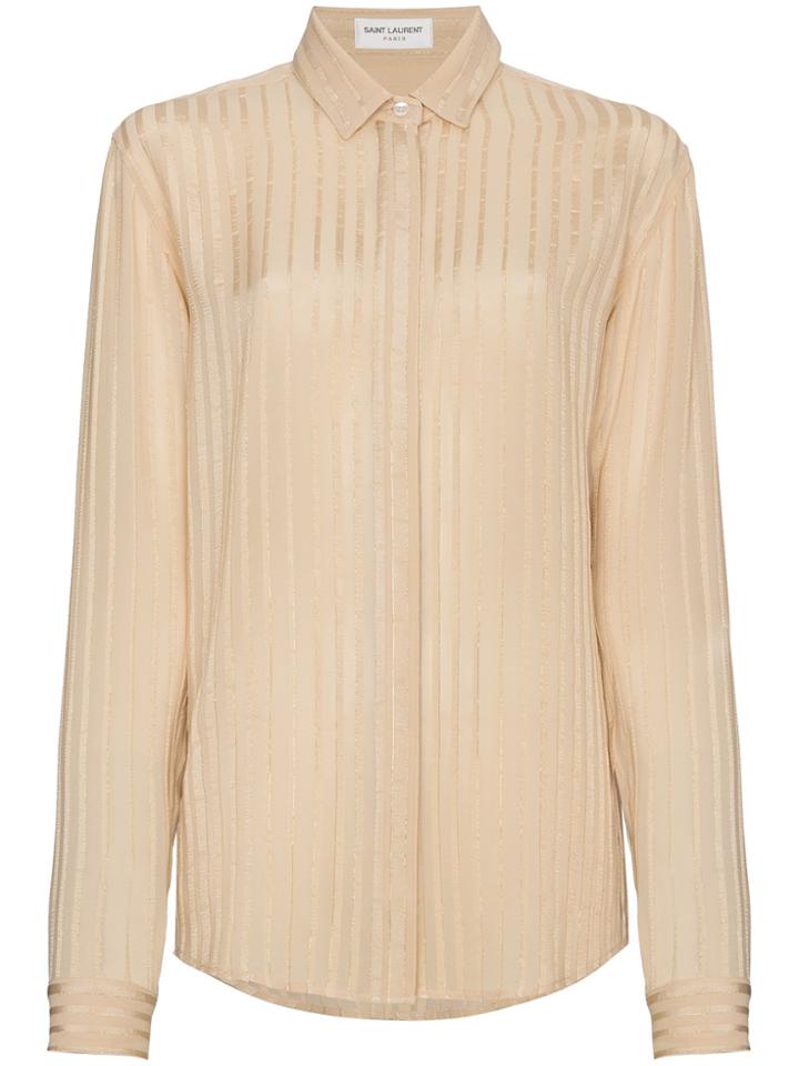 Saint Laurent Silk Striped Shirt - Nude & Neutrals