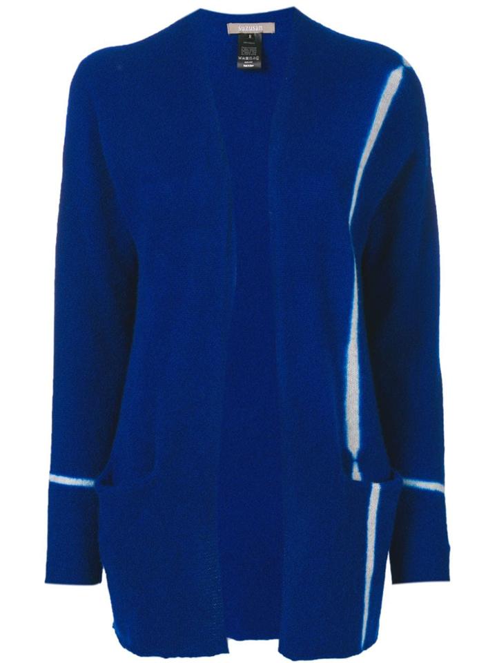 Suzusan Contrast Stripe Detail Cardigan - Blue