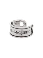 Alexander Mcqueen Engraved Safety-pin Ring - Silver