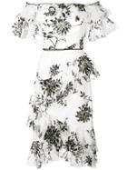 Marchesa Notte Off-the-shoulder Floral-print Dress - White
