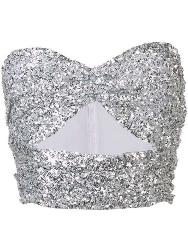 Attico Sequin Bandeau Crop Top - Silver