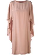 Alberta Ferretti - Waterfall Sleeve Dress - Women - Silk - 44, Nude/neutrals, Silk