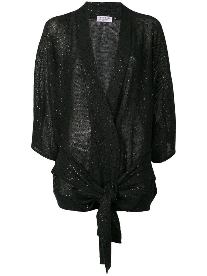Brunello Cucinelli Sequin Belted Cardigan - Black
