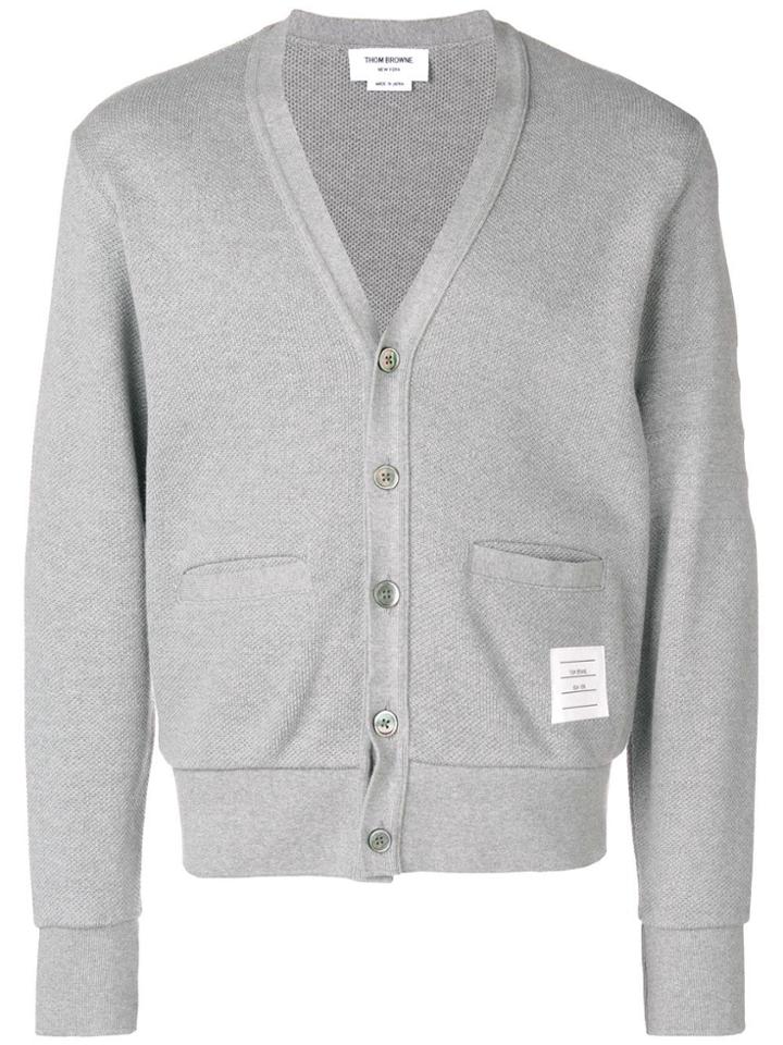 Thom Browne 4-bar Honeycomb Piqué Cardigan - Grey