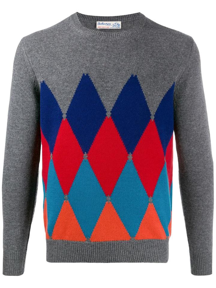 Ballantyne Cashmere Argyle Knit Jumper - Grey