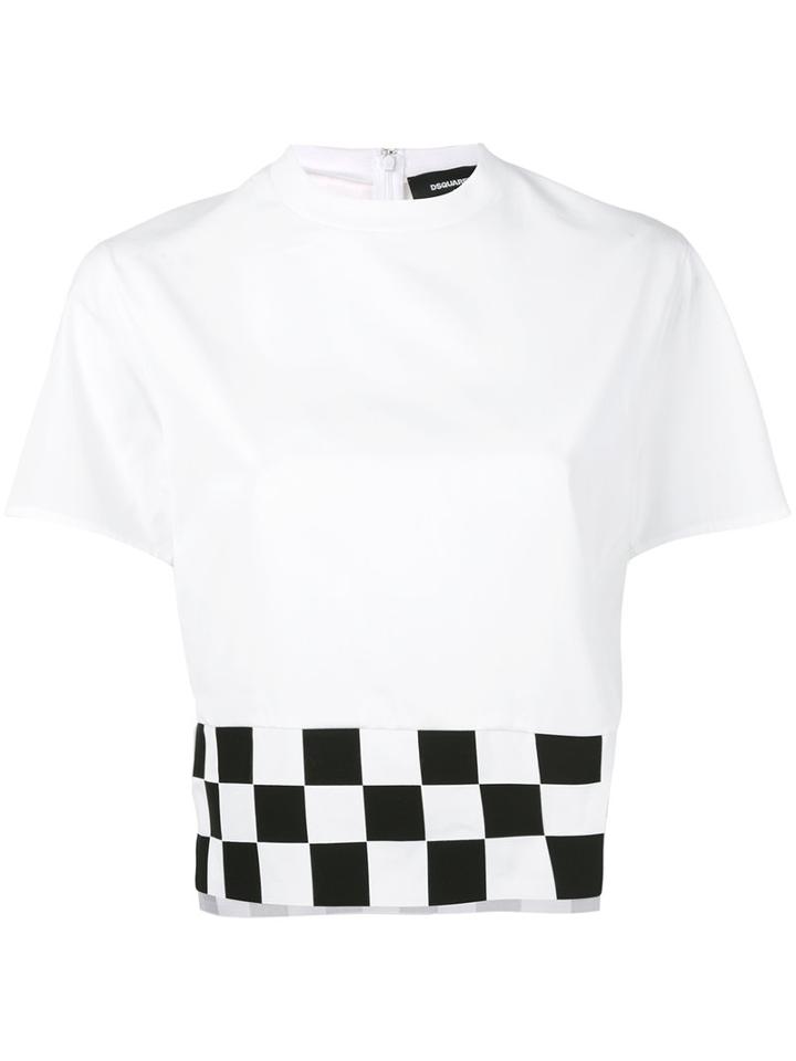 Dsquared2 - Checkboard Cropped T-shirt - Women - Cotton - 42, Women's, White, Cotton