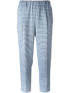 Forte Forte Elastic Waistband Checked Pants, Women's, Size: 2, Blue, Cotton/linen/flax
