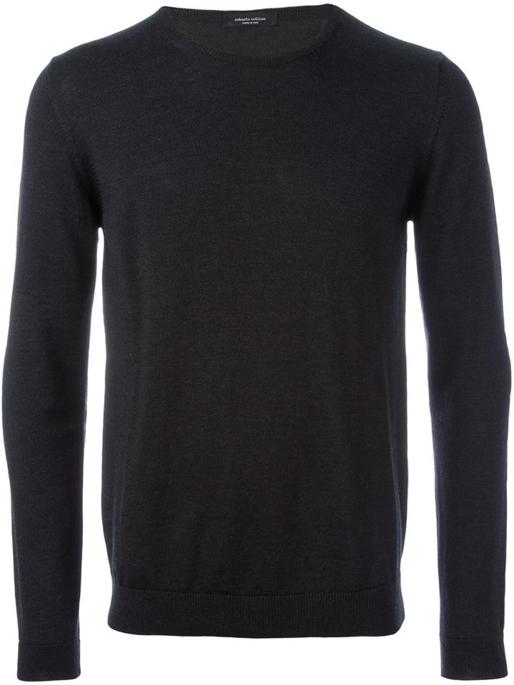 Roberto Collina Elbow Patch Jumper, Men's, Size: 50, Black, Merino
