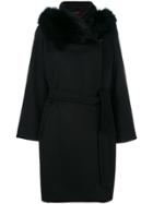 Max Mara Studio Fur Trim Hooded Coat - Black