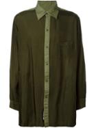 Yohji Yamamoto Two-tone Shirt, Men's, Size: 2, Green, Cupro/cotton