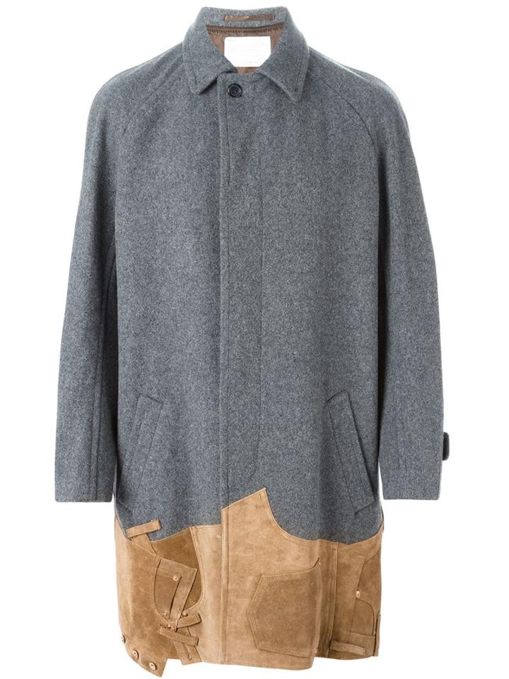 Kolor Contrasting Panels Coat, Men's, Size: 4, Grey, Calf Leather/nylon/cupro/wool