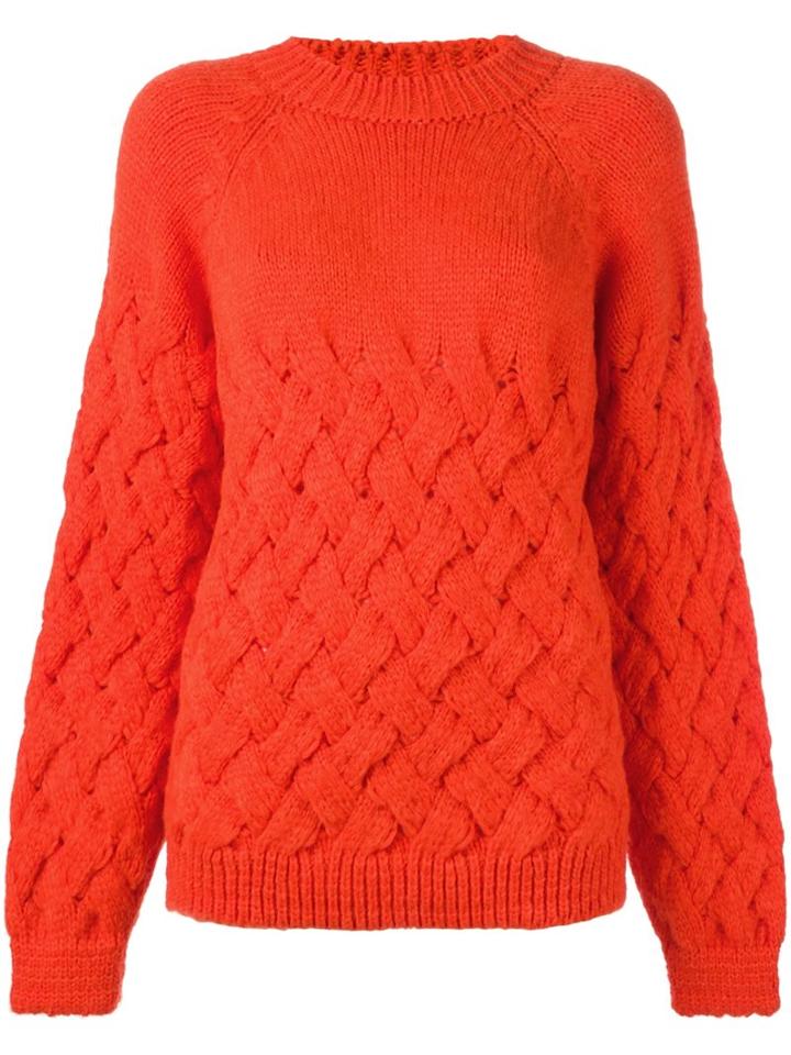 Delpozo Cable Panel Jumper, Women's, Size: 36, Yellow/orange, Polyamide/alpaca/merino