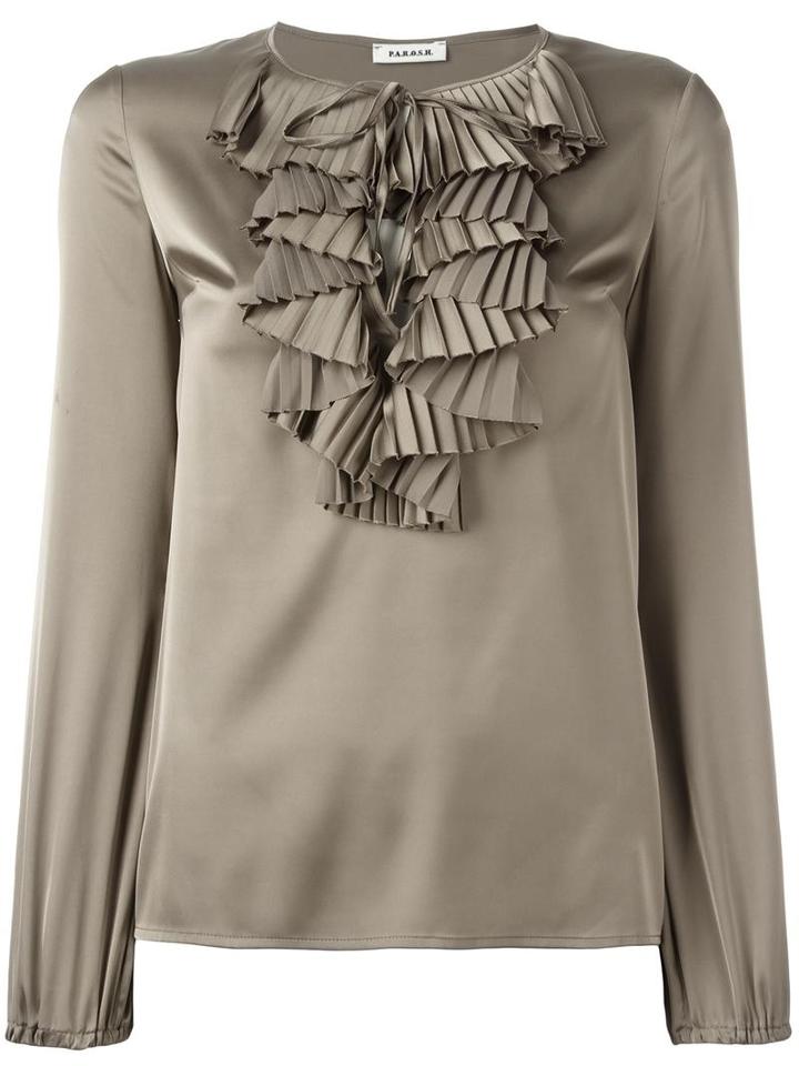 P.a.r.o.s.h. Ruffled Front Top, Women's, Size: Medium, Grey, Polyester