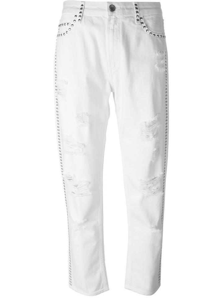 Twin-set Studded Cropped Jeans, Women's, Size: 29, White, Cotton