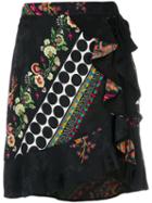 Etro - Floral Wrap Ruffled Skirt - Women - Silk - 44, Black, Silk