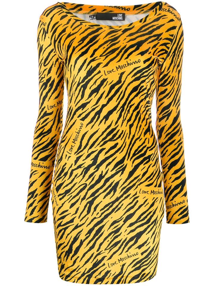 Love Moschino Tiger-print Mini Dress - Yellow