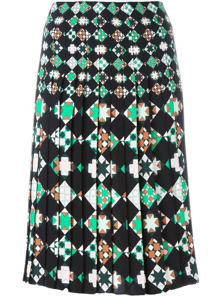 Emilio Pucci Geometric Print Pleated Skirt, Women's, Size: 42, Black, Viscose