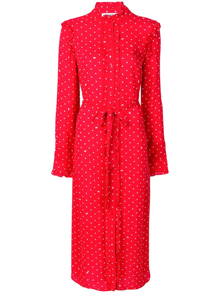 Essentiel Antwerp Frilled Polka Dot Midi Dress - Red