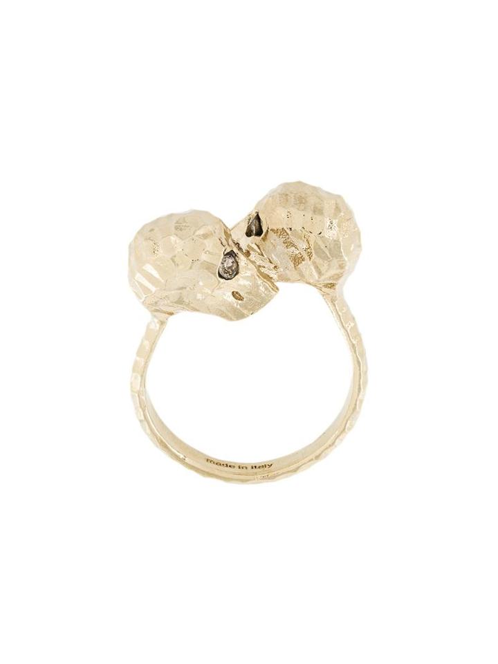 Alexander Mcqueen Twin Skull Ring, Women's, Size: 15, Metallic