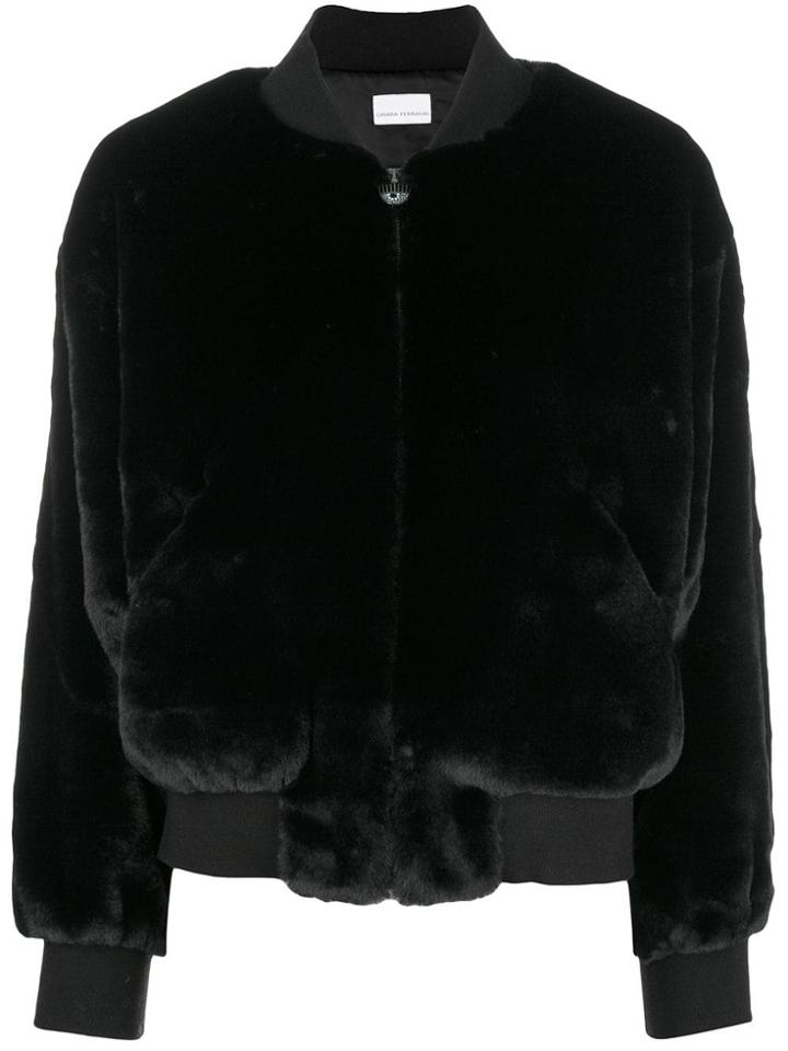 Chiara Ferragni Logomania Fur Bomber Jacket - Black