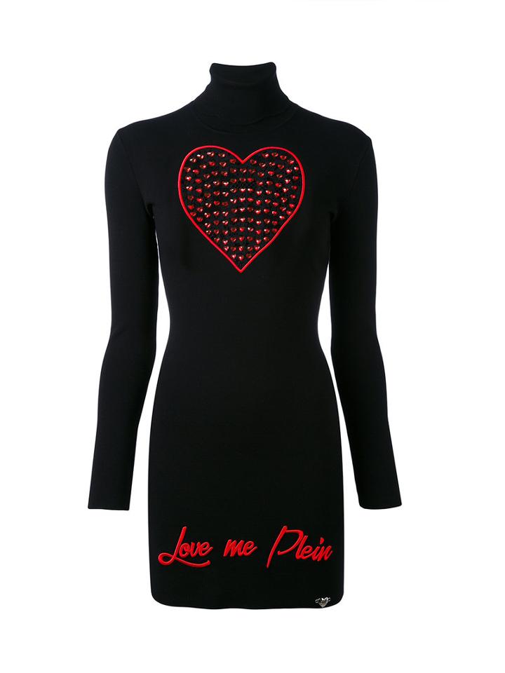 Philipp Plein - Knit Heart Dress - Women - Polyester/viscose - M, Black, Polyester/viscose
