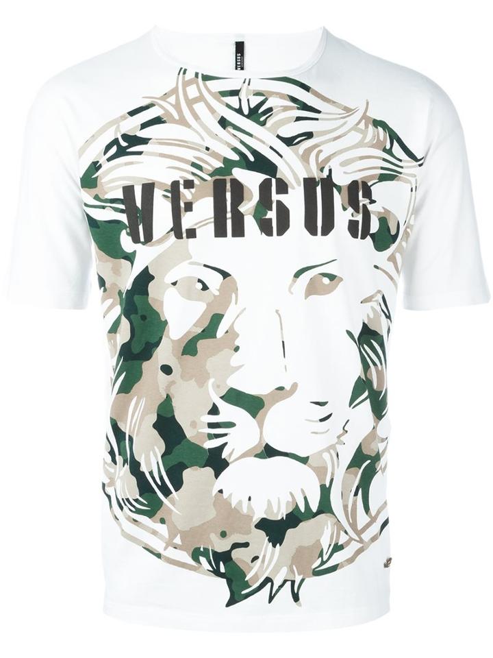 Versus Logo Print T-shirt, Men's, Size: Large, White, Cotton