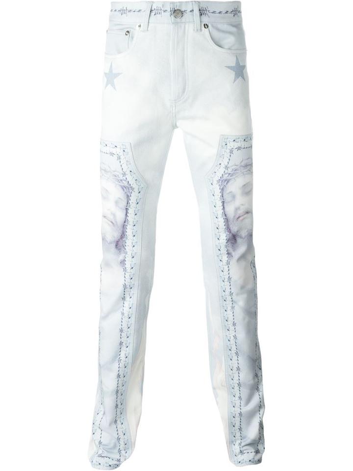 Givenchy Christ Print Jeans, Men's, Size: 46, Blue, Cotton