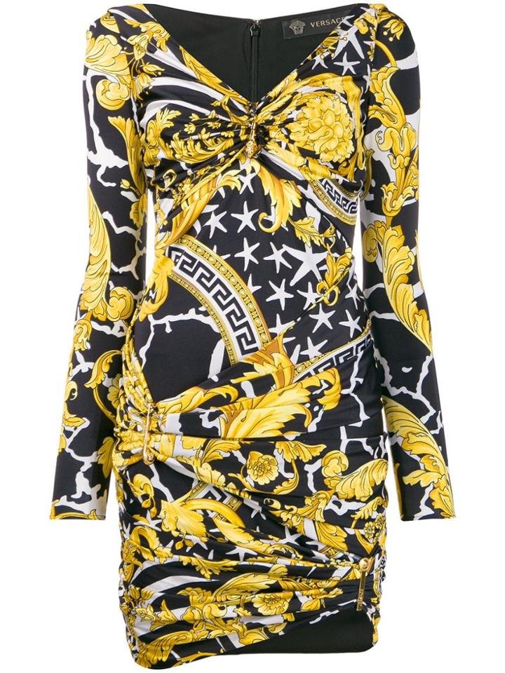 Versace Savage Barocco Print Dress - Yellow