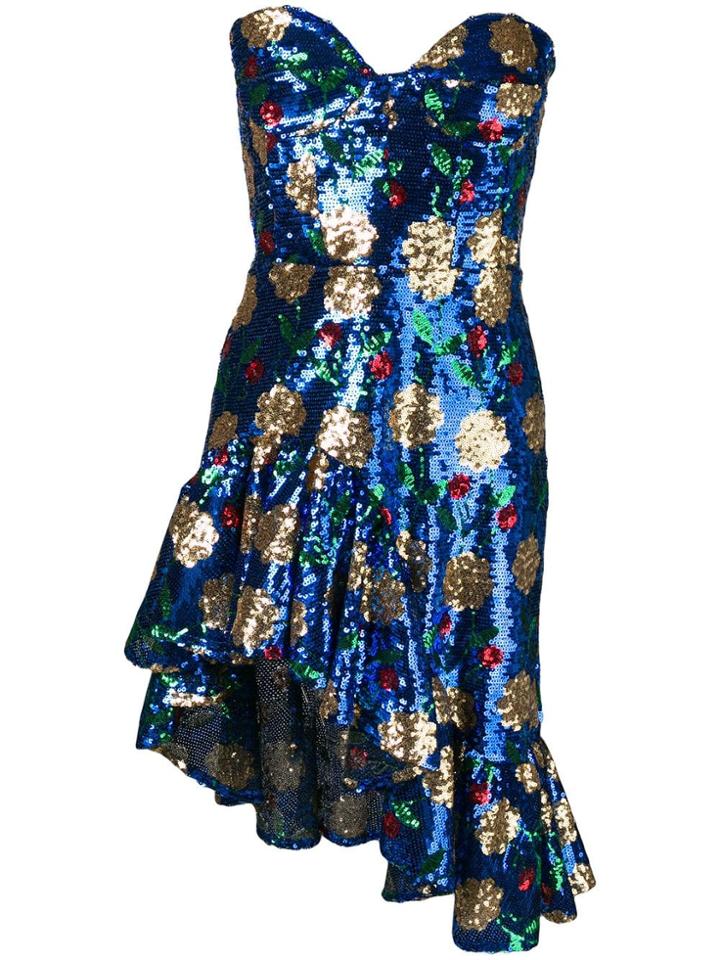 Giuseppe Di Morabito Floral Sequin Strapless Dress - Blue
