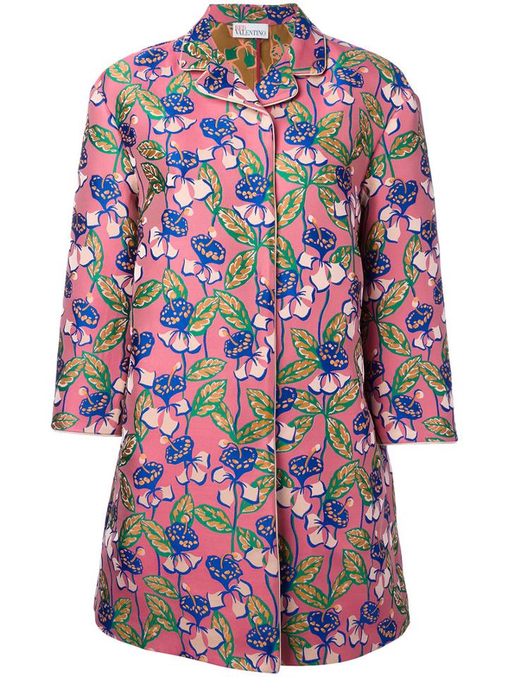 Red Valentino - Floral Print Midi Coat - Women - Polyester - 42, Women's, Pink/purple, Polyester