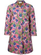 Red Valentino - Floral Print Midi Coat - Women - Polyester - 42, Women's, Pink/purple, Polyester