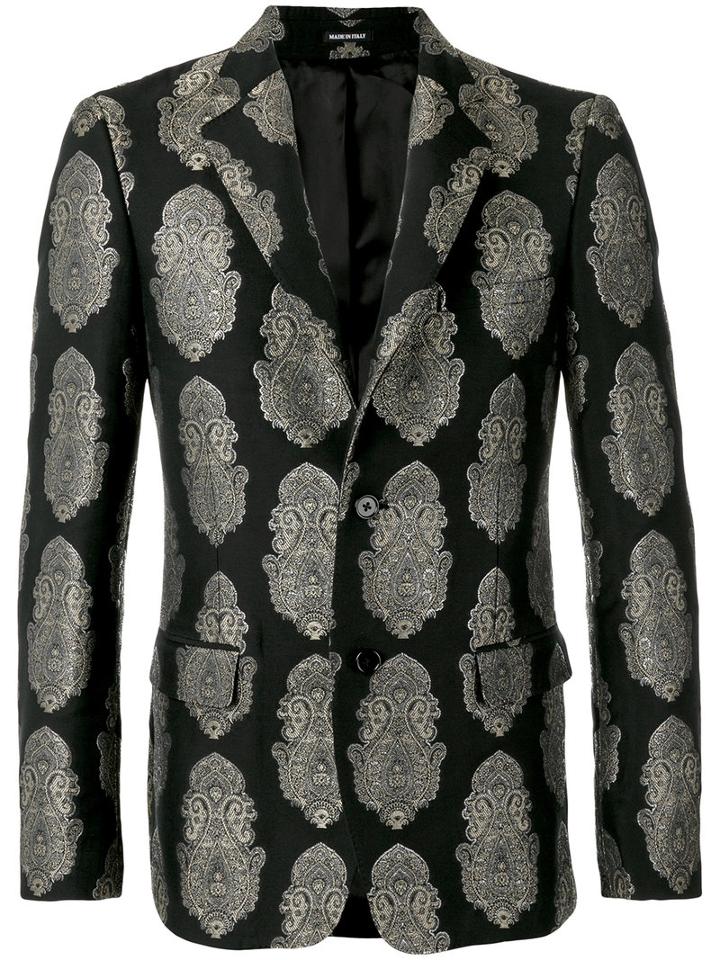 Alexander Mcqueen - Embroidered Blazer - Men - Cotton/polyester/polyamide/viscose - 50, Black, Cotton/polyester/polyamide/viscose