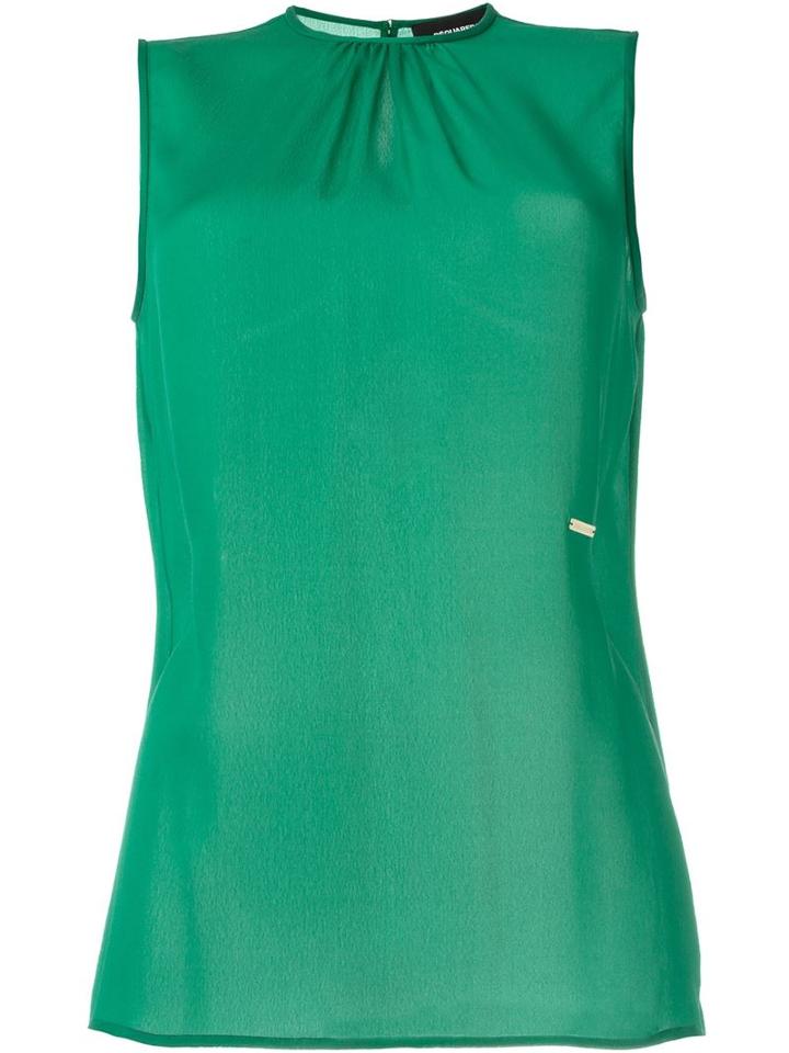 Dsquared2 Sleeveless Blouse, Women's, Size: 42, Green, Silk/polyamide/spandex/elastane