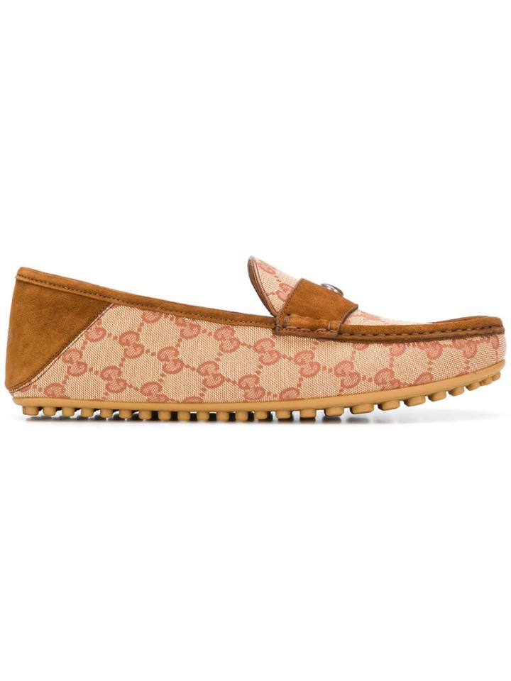 Gucci Logo Driving Loafers - Brown