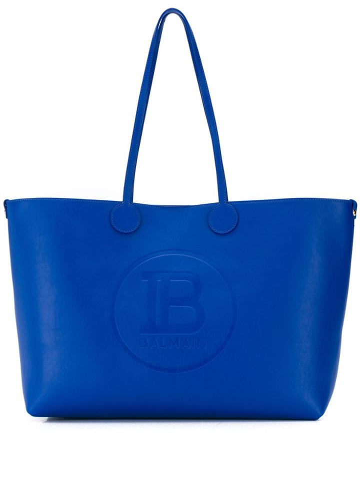 Balmain Medium Logo Embossed Tote - Blue