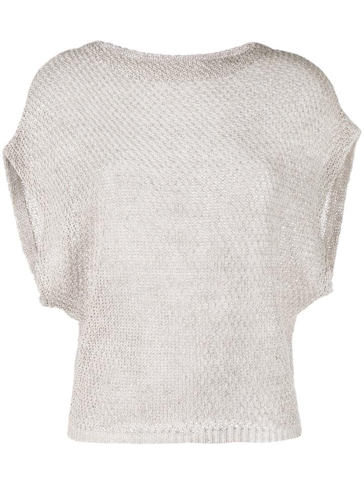 Eleventy - Bat-wing Knitted Top - Women - Linen/flax - S, Nude/neutrals, Linen/flax