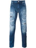 Love Moschino Ripped Slim-fit Jeans, Men's, Size: 34, Blue, Cotton/spandex/elastane