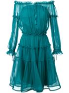 Alberta Ferretti Off-the-shoulder Midi Dress, Women's, Size: 40, Green, Silk