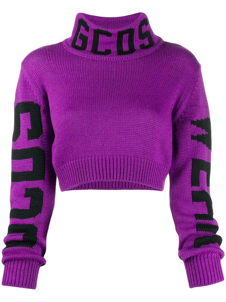 Gcds Logo Intarsia Cropped Jumper - Purple