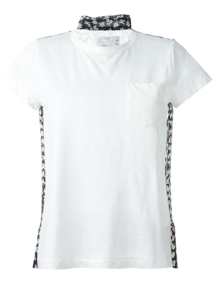 Sacai Contrast Panel T-shirt, Women's, Size: 3, White, Linen/flax/polyester