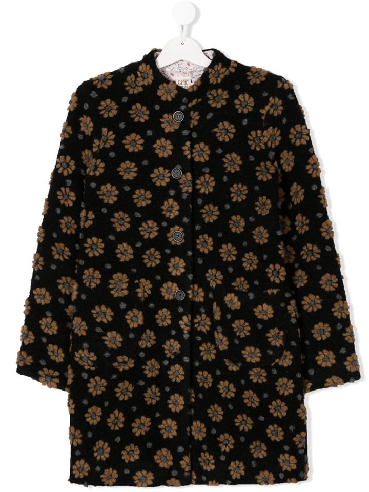 Caffe' D'orzo Teen Floral Detail Single Breasted Coat - Black