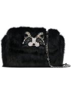 Ermanno Scervino Rhinestone Embellished Fur Clutch - Black