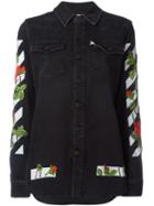 Off-white Embroidered Roses Denim Jacket, Women's, Size: Medium, Black, Cotton/spandex/elastane/polyester