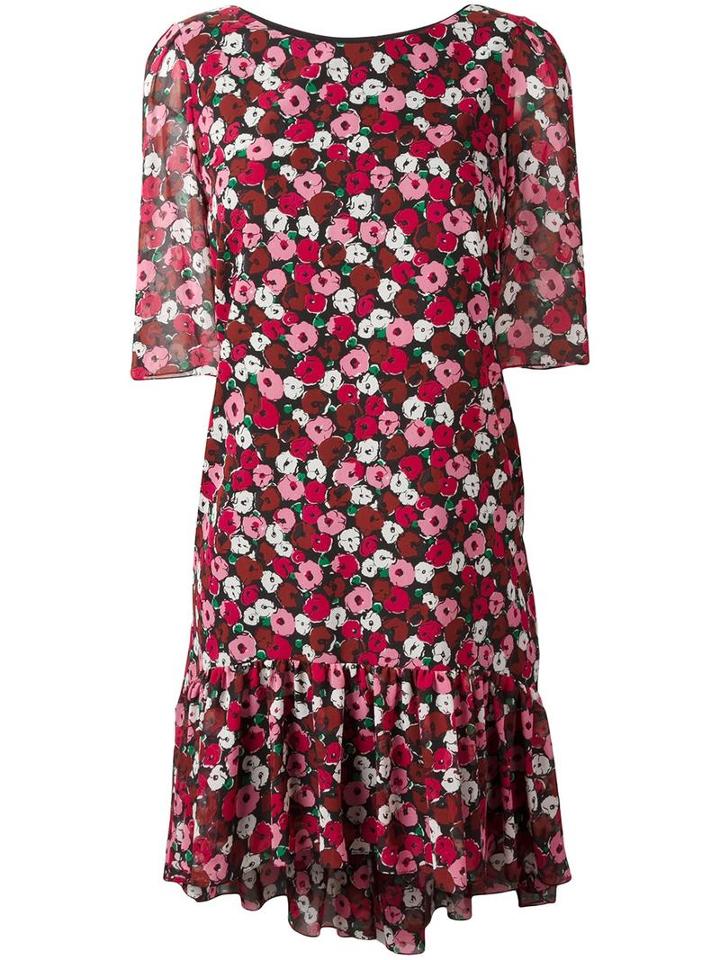 Saint Laurent Floral Print Babydoll Dress, Women's, Size: 36, Red, Silk