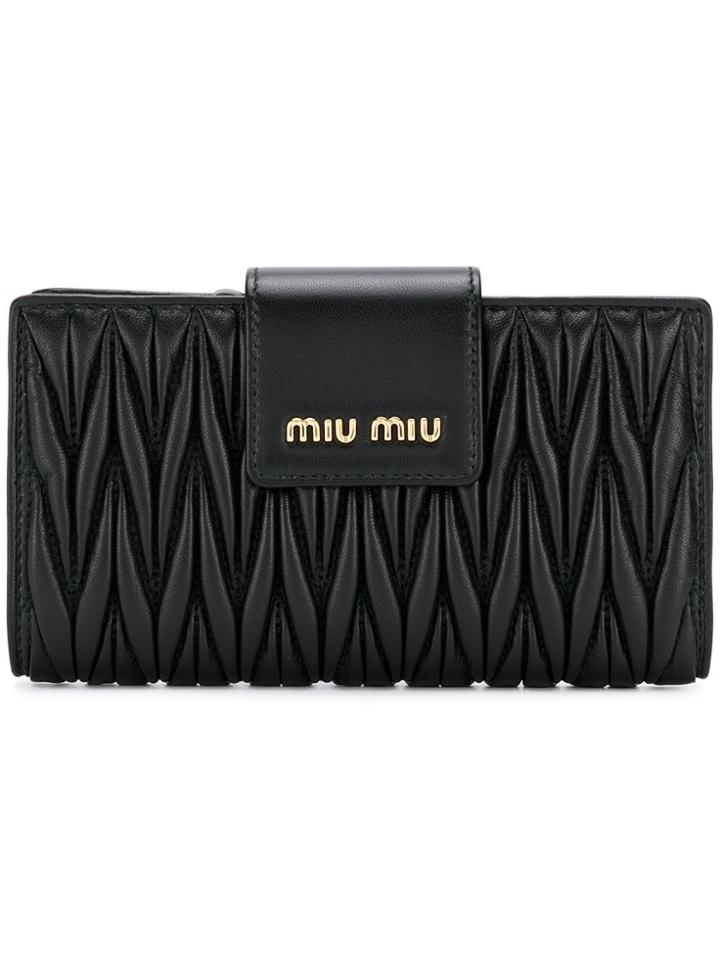 Miu Miu Chevron Pleated Logo Wallet - Black